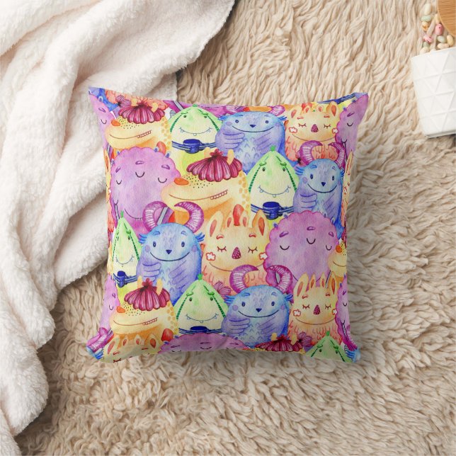 Cute Watercolor Monsters Cushion (Blanket)