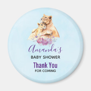 Cute Watercolor Mother Lion & Cub Baby Shower Magnet