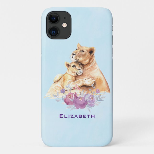 Cute Watercolor Mother Lion & Cub Case-Mate iPhone Case (Back)