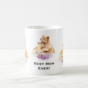 Cute Watercolor Mother Lion & Cub Coffee Mug