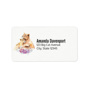 Cute Watercolor Mother Lion & Cub Label