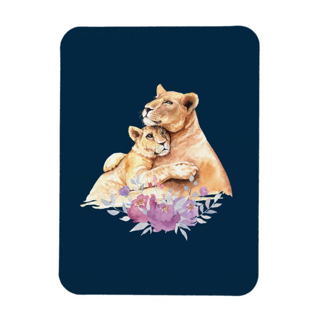 Cute Watercolor Mother Lion & Cub Magnet (Vertical)