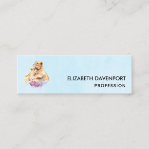 Cute Watercolor Mother Lion & Cub Mini Business Card