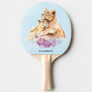Cute Watercolor Mother Lion & Cub Ping Pong Paddle