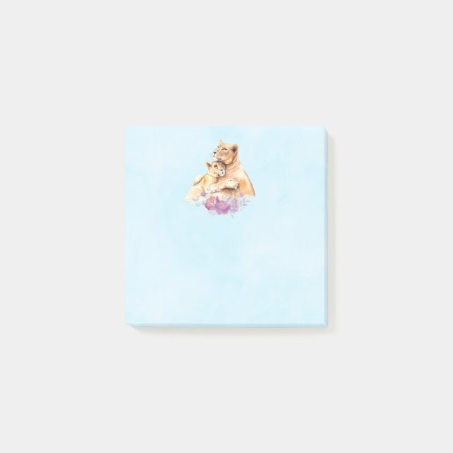 Cute Watercolor Mother Lion & Cub Post-it Notes (Front)