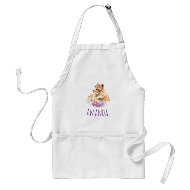 Cute Watercolor Mother Lion & Cub Standard Apron (Front)
