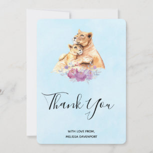 Cute Watercolor Mother Lion & Cub Thank You
