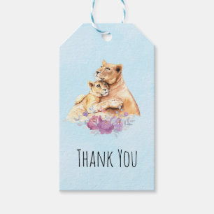 Cute Watercolor Mother Lion & Cub Thank You Gift Tags
