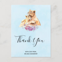 Cute Watercolor Mother Lion & Cub Thank You