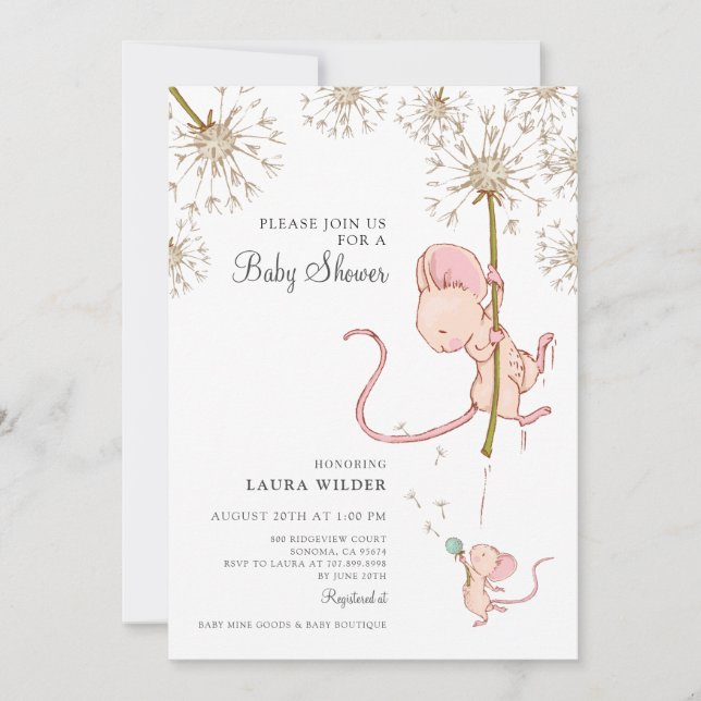 Cute Watercolor Mouse Baby Shower  Invitation (Front)