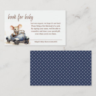 Cute Watercolor Mouse in Blue Car Book for Baby Enclosure Card