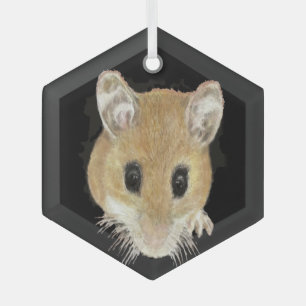 Cute Watercolor Mouse Peeking Animal Art Glass Tree Decoration