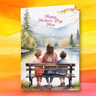 Cute Watercolor Mum & Children Mother's Day Card