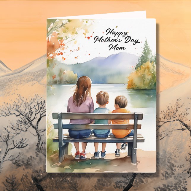 Cute Watercolor Mum & Kids | Mother's Day Card (Creator Uploaded)