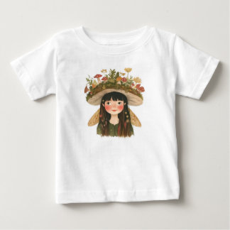 Cute Watercolor Mushroom Girl Fairy Pinback Button Baby T-Shirt