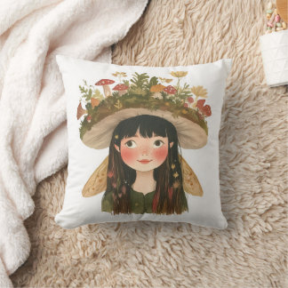 Cute Watercolor Mushroom Girl Fairy Pinback Button Cushion