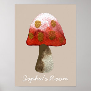 Cute watercolor mushroom girl's room poster
