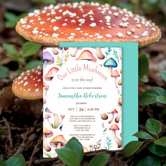 Cute Watercolor Mushroom Woodland Baby Shower Invitation (Creator Uploaded)
