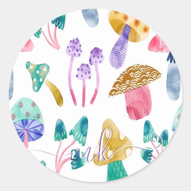Cute Watercolor Mushrooms  Classic Round Sticker (Front)