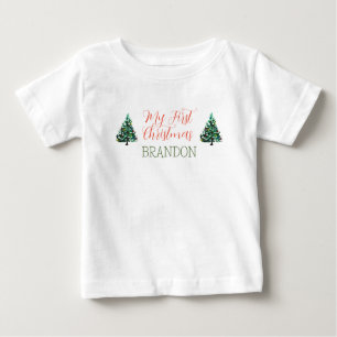 Cute Watercolor My First Christmas Baby T-Shirt