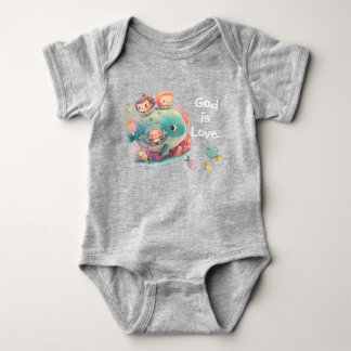 Cute Watercolor Naive Child Art Whale Fish  Baby Bodysuit