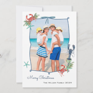 Cute Watercolor Nautical Christmas Photo Holiday Card