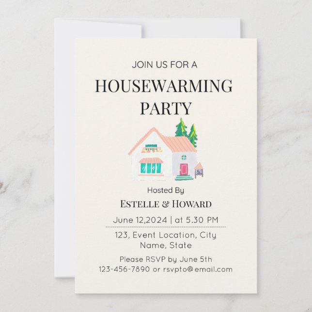 Cute Watercolor New Home Housewarming Party  Invitation (Front)