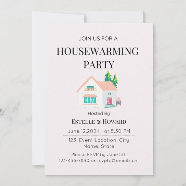 Cute Watercolor New Home Housewarming Party  Invitation (Front)