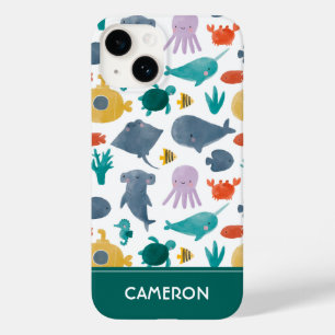 Cute Watercolor Ocean Animals Pattern Case-Mate iPhone 14 Case