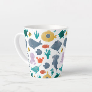 Cute Watercolor Ocean Animals Pattern Latte Mug