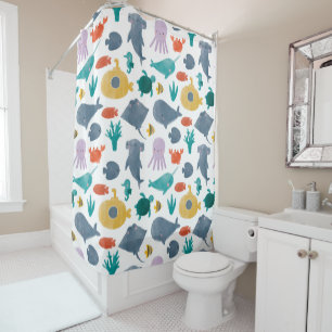 Cute Watercolor Ocean Animals Pattern Shower Curtain