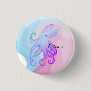 Cute watercolor octopus 3 cm round badge
