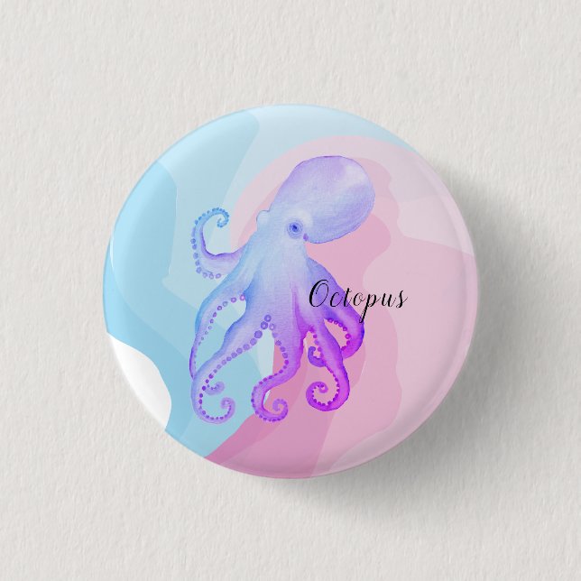 Cute watercolor octopus 3 cm round badge (Front)