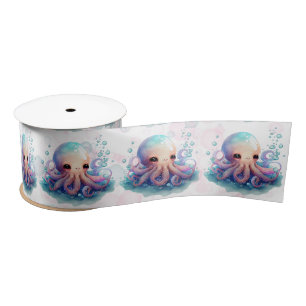 Cute Watercolor Octopus Baby Shower Satin Ribbon