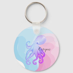 Cute watercolor octopus key ring