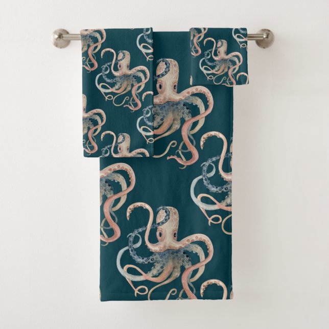 Cute Watercolor Octopus Towel Set (Insitu)