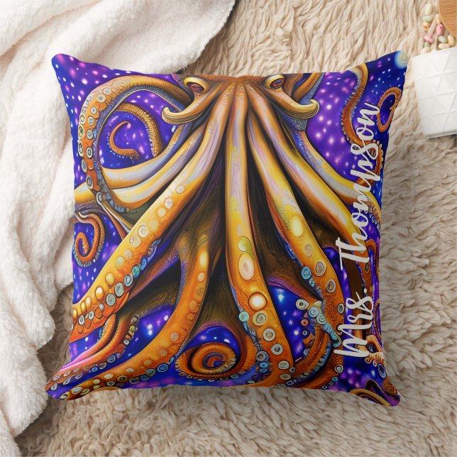 Cute Watercolor Octopus with Personalised Name Cushion (Blanket)