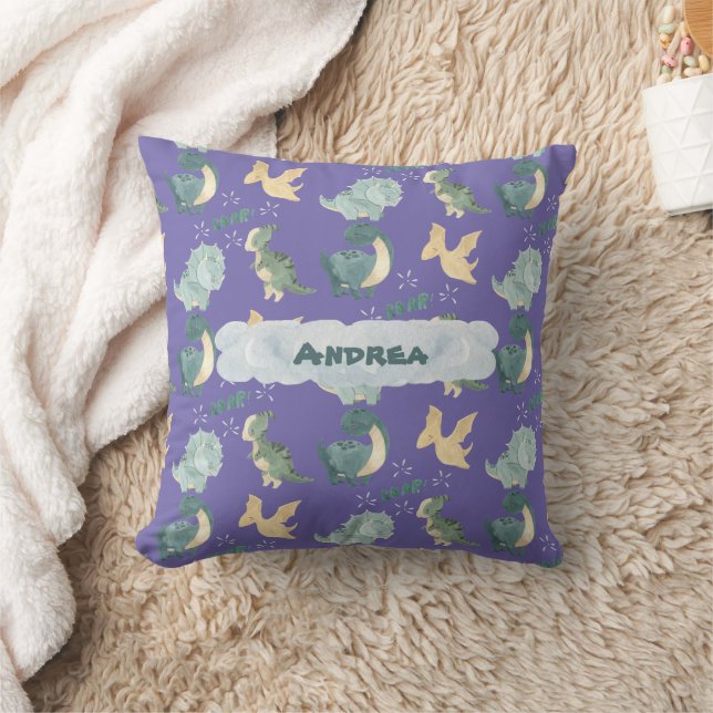 Cute Watercolor on Light Purple Dinosaur Cloud Cushion (Blanket)