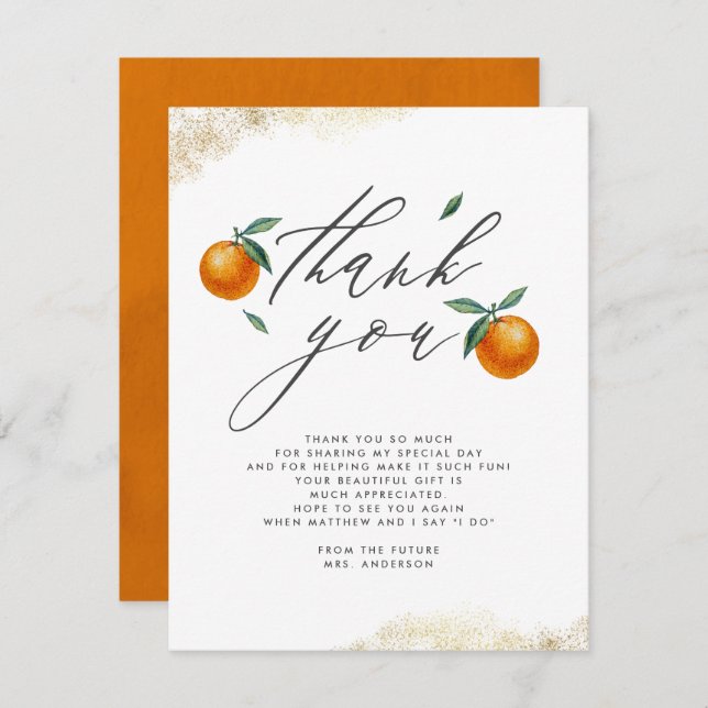 Cute Watercolor Orange Baby Shower Thank You (Front/Back)