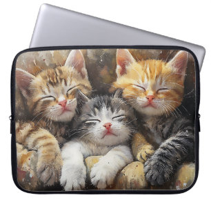 CUTE WATERCOLOR ORANGE & BROWN TABBY KITTENS LAPTOP SLEEVE
