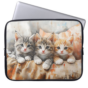 CUTE WATERCOLOR ORANGE & BROWN TABBY KITTENS LAPTOP SLEEVE