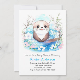 Cute Watercolor Otter Baby Shower Invitation