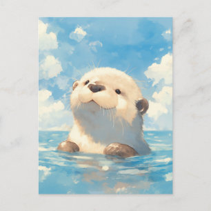 Cute Watercolor Otter Sunlit Blue Sky Postcard