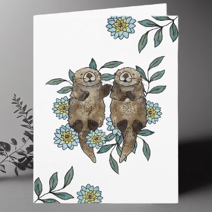 Cute Watercolor Otters Blank Thank You Card