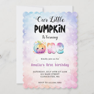 Cute Watercolor Our Little Pumpkin 1st birthday Invitation