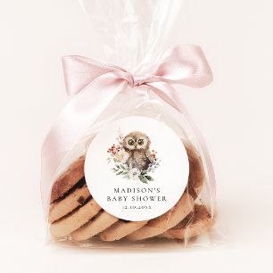 Cute Watercolor Owl Baby Shower Classic Round Sticker