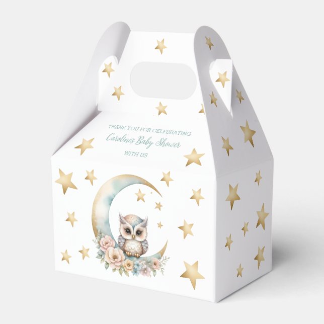Cute Watercolor Owl Baby Shower Favour Box (Front Side)