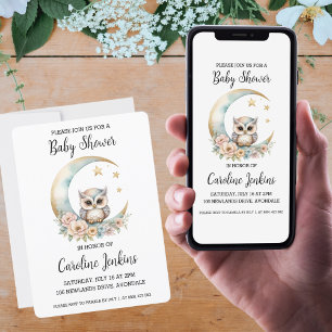 Cute Watercolor Owl Baby Shower Invitation