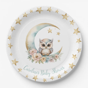 Cute Watercolor Owl Baby Shower Paper Plate