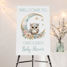 Cute Watercolor Owl Baby Shower Welcome Sign
